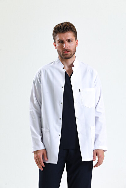 Ehil Erkek Kısa Boy HAKİM Yaka Beyaz Doktor\ Öğretmen Önlüğü