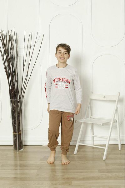 Mutlu City New Season Boy's Travel Waiter Long Sleeve Cotton Combed Pajamas Set 5084
