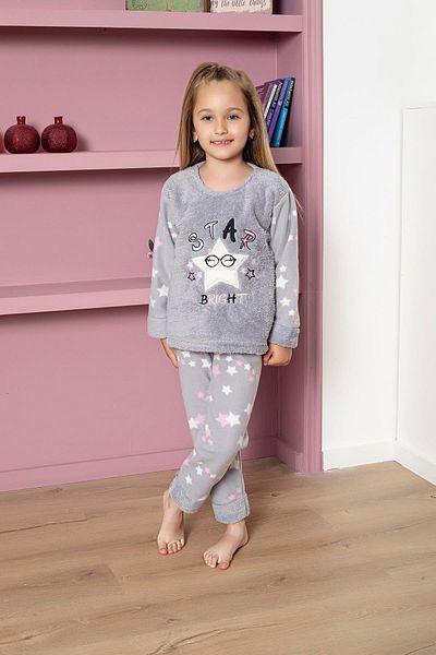 Mutlu City New Season Autumn/Winter Girls' Star Patterned Fleece Pajamas Set 4967
