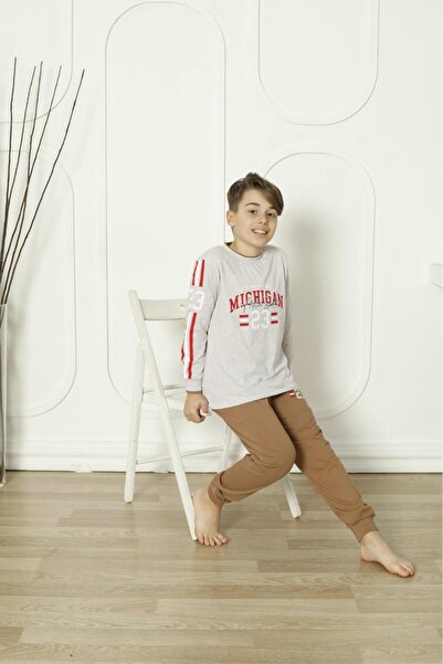 Mutlu City New Season Boy's Travel Waiter Long Sleeve Cotton Combed Pajamas Set 5084