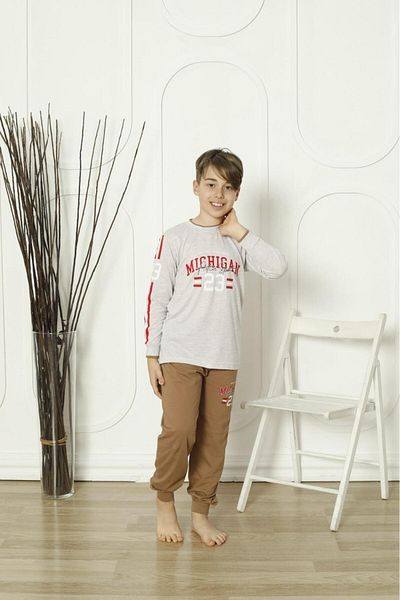 Mutlu City New Season Boy's Travel Waiter Long Sleeve Cotton Combed Pajamas Set 5084