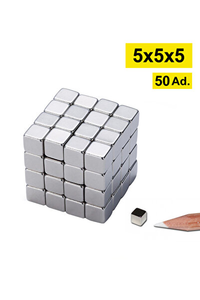 Dünya Magnet 50 Adet - Küp Neodyum Mıknatıs, 5x5x5 Mm, Güçlü Magnet, N35 Kalite