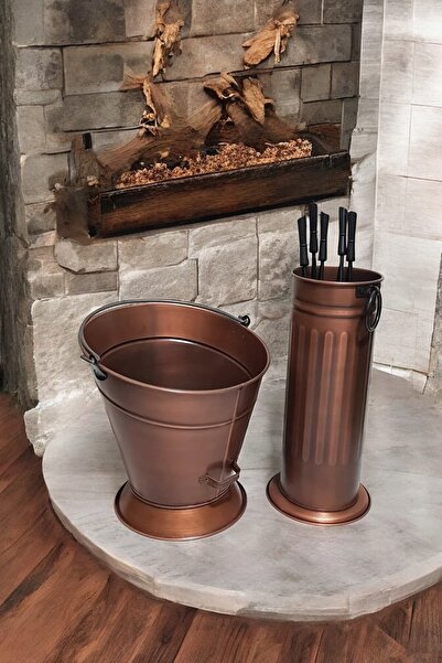 LUCKYHOMES Dekoratif Odun Kovası ve Şömine Seti ( Maşa Hediyeli ) Rustik Şömi...