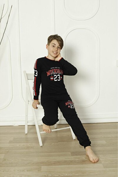 Mutlu City New Season Boy's Travel Waiter Long Sleeve Cotton Combed Pajamas Set 5084