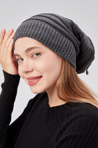 derikem Anthracite Women's Knitwear Knitted Beret - Outdoor Neck Collar