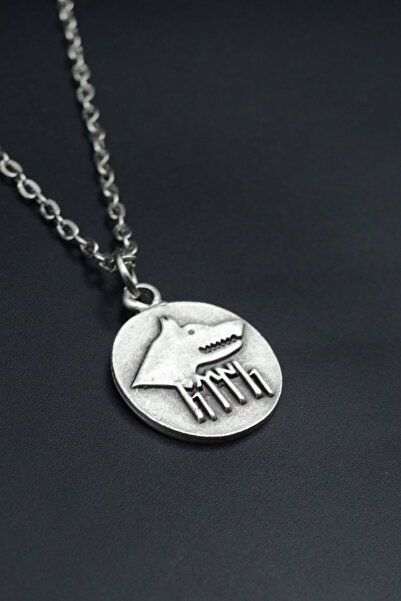 Had Safha Göktürkçe Türk - Kurt Madalyon Gümüş Kaplama Unisex Düz Zincir Koly...