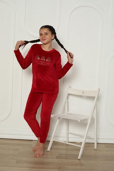 Mutlu City Set de pijamale pentru fete din catifea model nou sezon trend 5990-visiniu