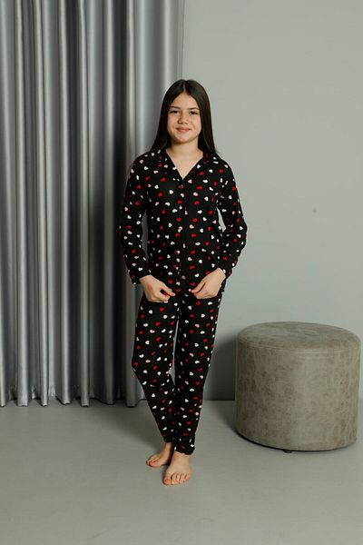 Mutlu City Set de pijamale confortabile pentru femei, cu model de inimă, pentru copii - guler cămașă, cu nasturi, 38000