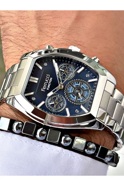 Ferrucci Silver Color Functions Active Square Model Classic Men's Wrist Watch + Bracelet