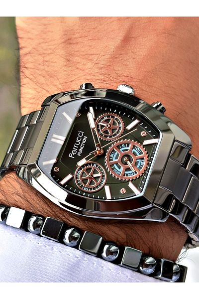 Ferrucci Smoke Color Functions Active Square Model Classic Men's Wrist Watch + Bracelet