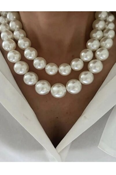 Jovela Büyük Cam İnci Çift Sira Kolye choker