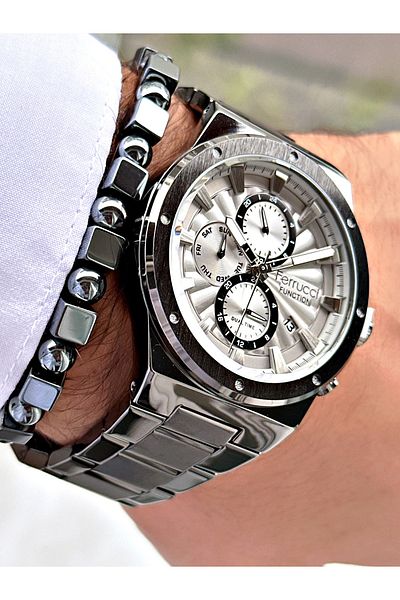 Ferrucci Smoke Color Functions Active Sports Steel Cord Men's Wrist Watch + Bracelet