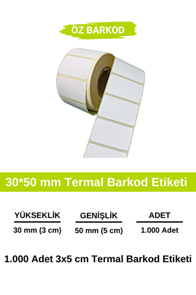 ÖZ BARKOD Barkod Etiketi 30mm*50mm - 1000 Sarım
