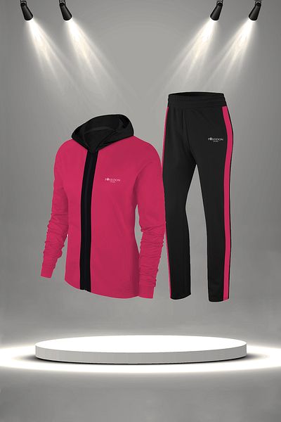 POSEIDON STORM Set de alergare cu glugă din țesătură din bumbac pieptănat special fucsia pentru femei (S-3XL)