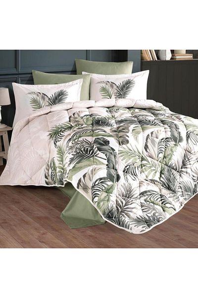 Clasy Ranforce Hena Green Double Quilt - 100% Cotton