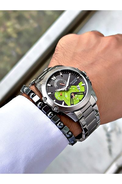 Ferrucci Smoke Color Sports Function Steel Cord Men's Wrist Watch + Bracelet