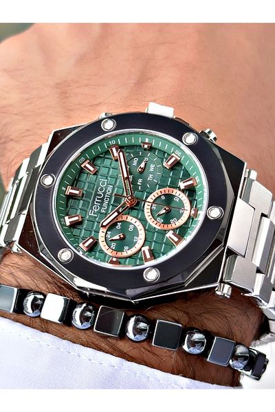 Ferrucci Silver Color Steel Cord Sports Model Men's Wrist Watch + Bracelet
