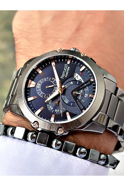 Ferrucci Smoke Color Sports Function Steel Cord Men's Wrist Watch + Bracelet