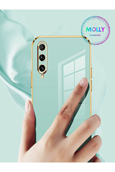Molly Samsung Galaxy A30s Için Petrol Mavisi Kenarları Gold Detaylı Lüks Silikon Kılıf (Uyumlu)