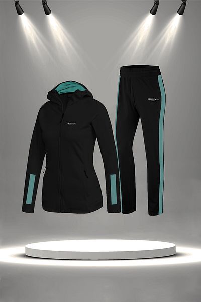 POSEIDON STORM Set de trening pentru femei din bumbac pieptănat Supra negru - confortabil pentru mers și alergare (S-3XL)