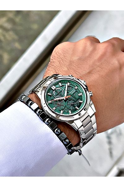 Ferrucci Silver Color Functions Active Sports Steel Cord Men's Wrist Watch + Bracelet