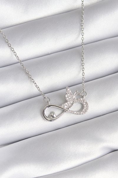 Skygo 316L Steel Silver Color Zircon Stone Infinity Model Butterfly Detail Women's Necklace - Tj-Bko8265