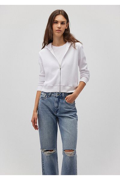 Mavi Hooded Zippered White Sweatshirt 1610730-620