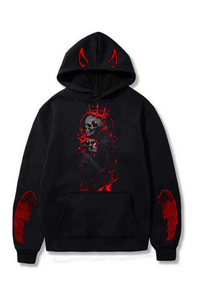 archiepet Special Design Winged Skull Detail Young Hooded Sweatshirt