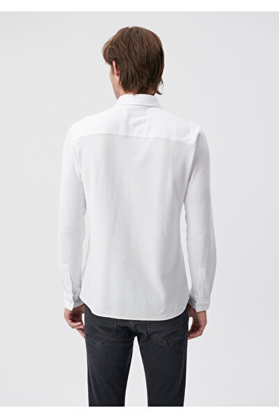 Mavi Λευκό Πλεκτό Πουκάμισο - Εφαρμοσμένο Κοπή0210408-620