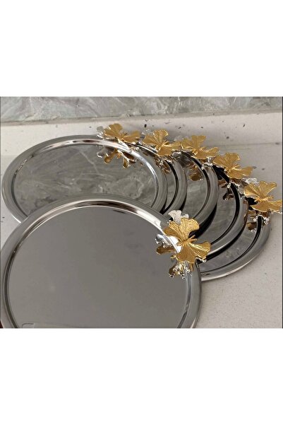 Elzemm store PASLANMAZ ÇELİK YUVARLAK MODEL 6 ADET KELEBEKLİ SUNUM TEPSİSİ