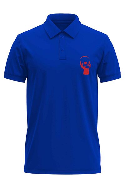 The Baski Tricou cu gât polo albastru, 100% bumbac, cu imprimeu cu craniu