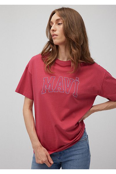 Mavi Rosafarbenes T-Shirt mit Logo-Print, reguläre Passform / normaler Schnitt 1611193-70931