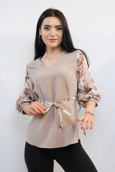 Mestore بلوزة أنيقة بأكمام من الشيفون مينك