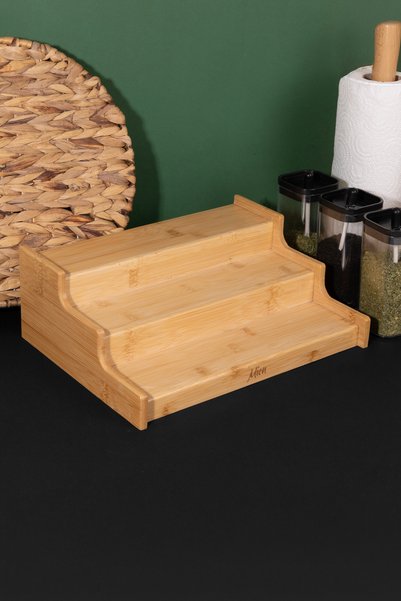 Meturas Natural Bamboo 3-Tier Spice Rack and Shelf Organizer In-Cabinet Organizer Stand 26 X 26 cm