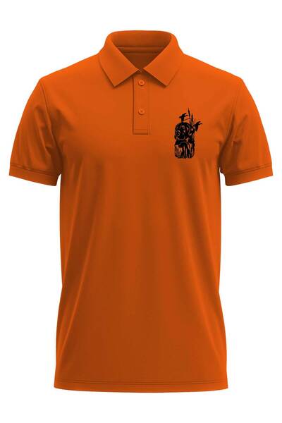 The Baski Tricou polo portocaliu 100% bumbac, cu imprimeu de vânătoare, cu cr...