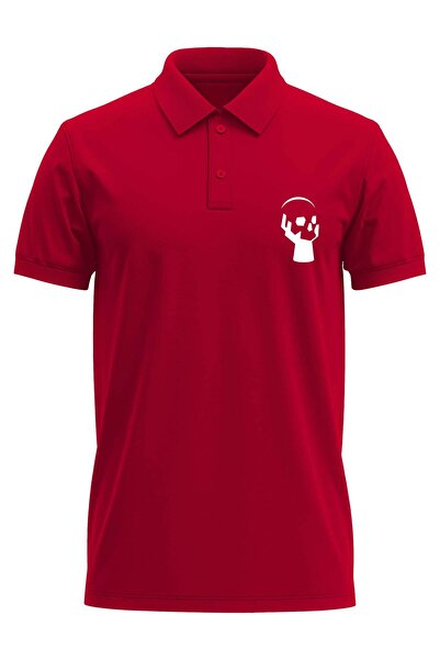 The Baski Skull Štampano Regular Fit 100% pamuk Crveni polo ovratnik T-shirt