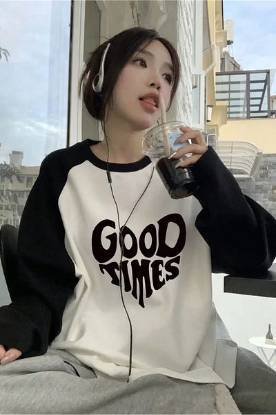 Gofeel Λευκό μαύρο μακρυμάνικο μπλουζάκι Unisex Good Times