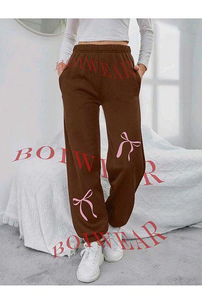 Boi Υπερμεγέθη χειμερινό αθλητικό παντελόνι Jogger με 3 κλωστές - ροζ φιόγκο με ψηλόμεσο λαστιχένιο πόδι