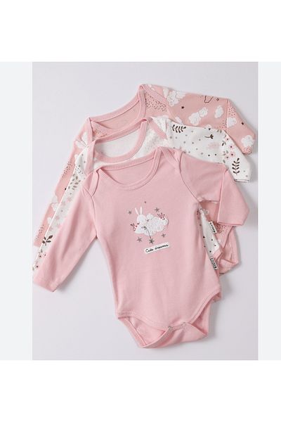 Necix's Baby Girl Pink Rabbit 3-Piece Bodysuit Set