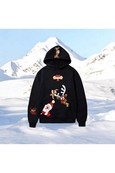archiepet Custom Design Christmas Father and Ren Deer Youth Hooded Sweatshirt