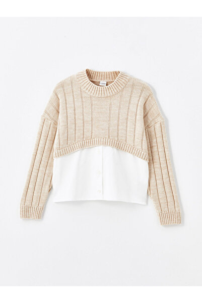 LC Waikiki LCW Kids Bisiklet Yaka Desenli Uzun Kollu Kız Çocuk Triko Kazak (W4)