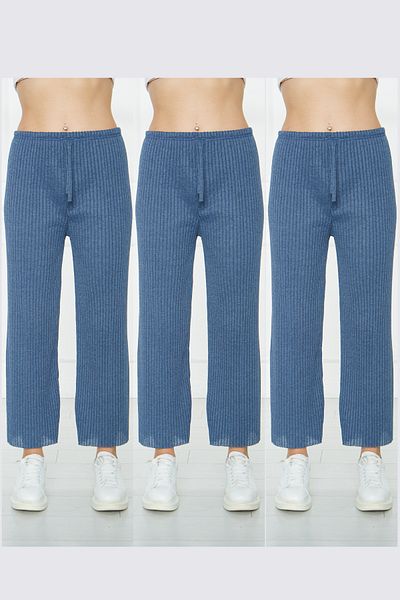 Rudaconcept Partea de jos de pijama confortabilă 3 buc, cu nervuri și partea de jos de pijama din 3 piese