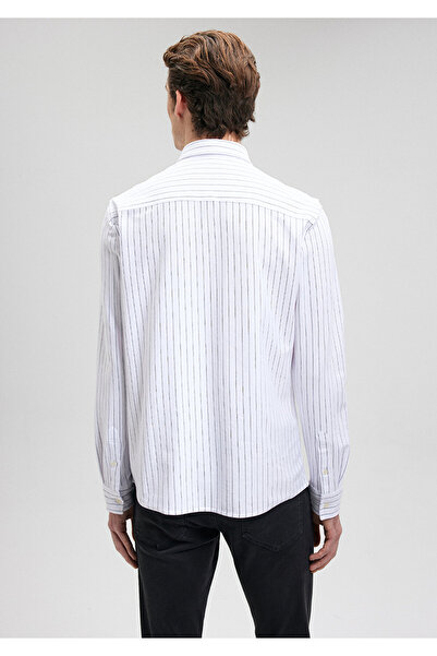 Mavi Çizgili Beyaz Gömlek Slim Fit / Dar Kesim 0211284-80932