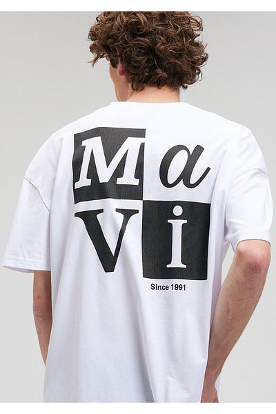 Mavi Λευκό μπλουζάκι με τυπωμένο λογότυπο Oversize / Wide Cut0612005-620