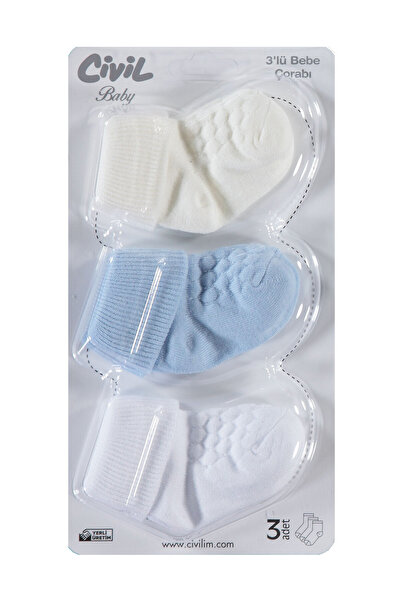 Civil Baby Erkek Bebek 3'lü Çorap Set 0-6 Ay Mavi