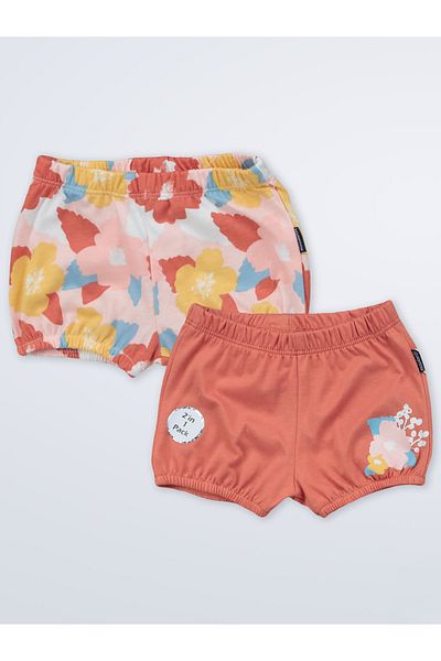 Miniworld 2 Pack Cinnamon Color Shorts for Baby Girl 3-12 Months