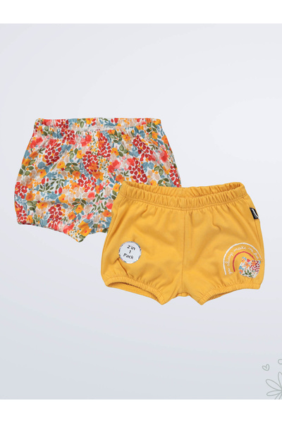 Miniworld 3-12 Months Baby Girl Mustard Color 2-Piece Shorts Set