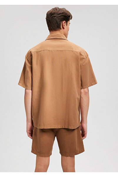 Mavi Keten Karışımlı Kahverengi Gömlek Oversize / Geniş Kesim 0210679-82337