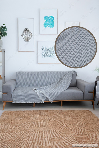 XAMANTHA ZikZak Desen 170x210 Pamuklu Koltuk Örtüsü, Çekyat Örtüsü, Çok Amaçl...