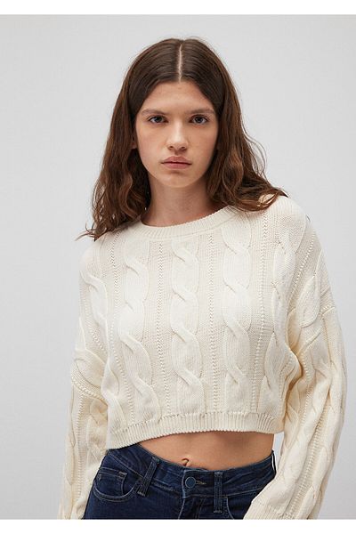 Mavi Ecru Crop Sweater - Crew NecK, Short Cut 1710477 -82127